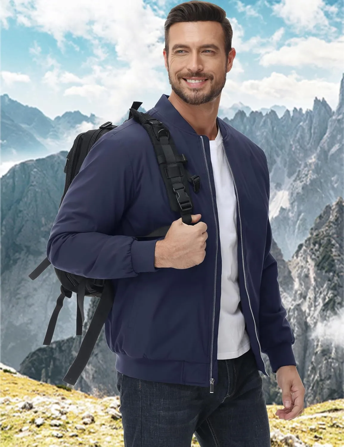 MAGCOMSEN Men's Bomber Jacket Casual Windproof Quilted Jacket Full Zip Windbreaker Winter Warm Varsity Jacket with Pockets