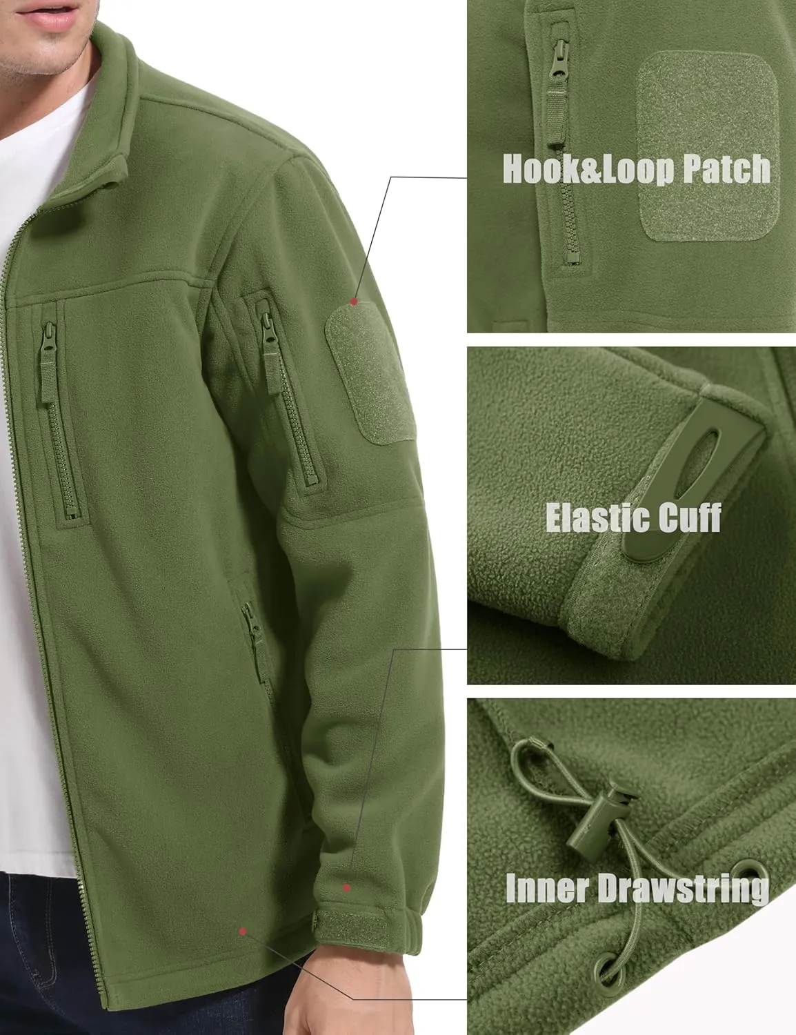 MAGCOMSEN Men's Full-Zip Fleece Jacket Casual Stand Collar Outwear Winter Tactical Jackets Warm Coats