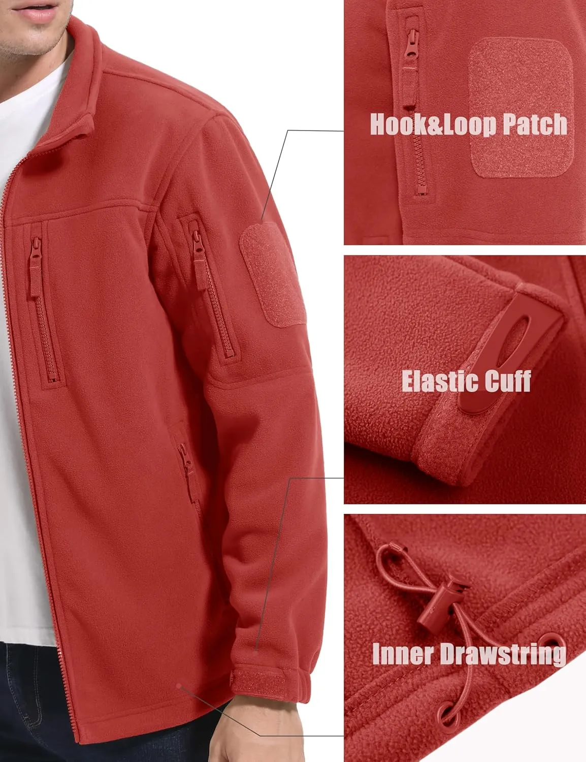 MAGCOMSEN Men's Full-Zip Fleece Jacket Casual Stand Collar Outwear Winter Tactical Jackets Warm Coats