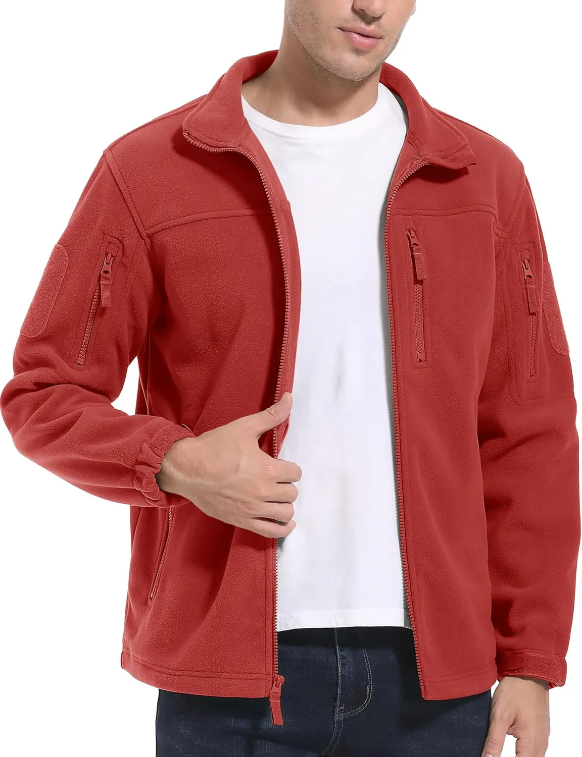 MAGCOMSEN Men's Full-Zip Fleece Jacket Casual Stand Collar Outwear Winter Tactical Jackets Warm Coats