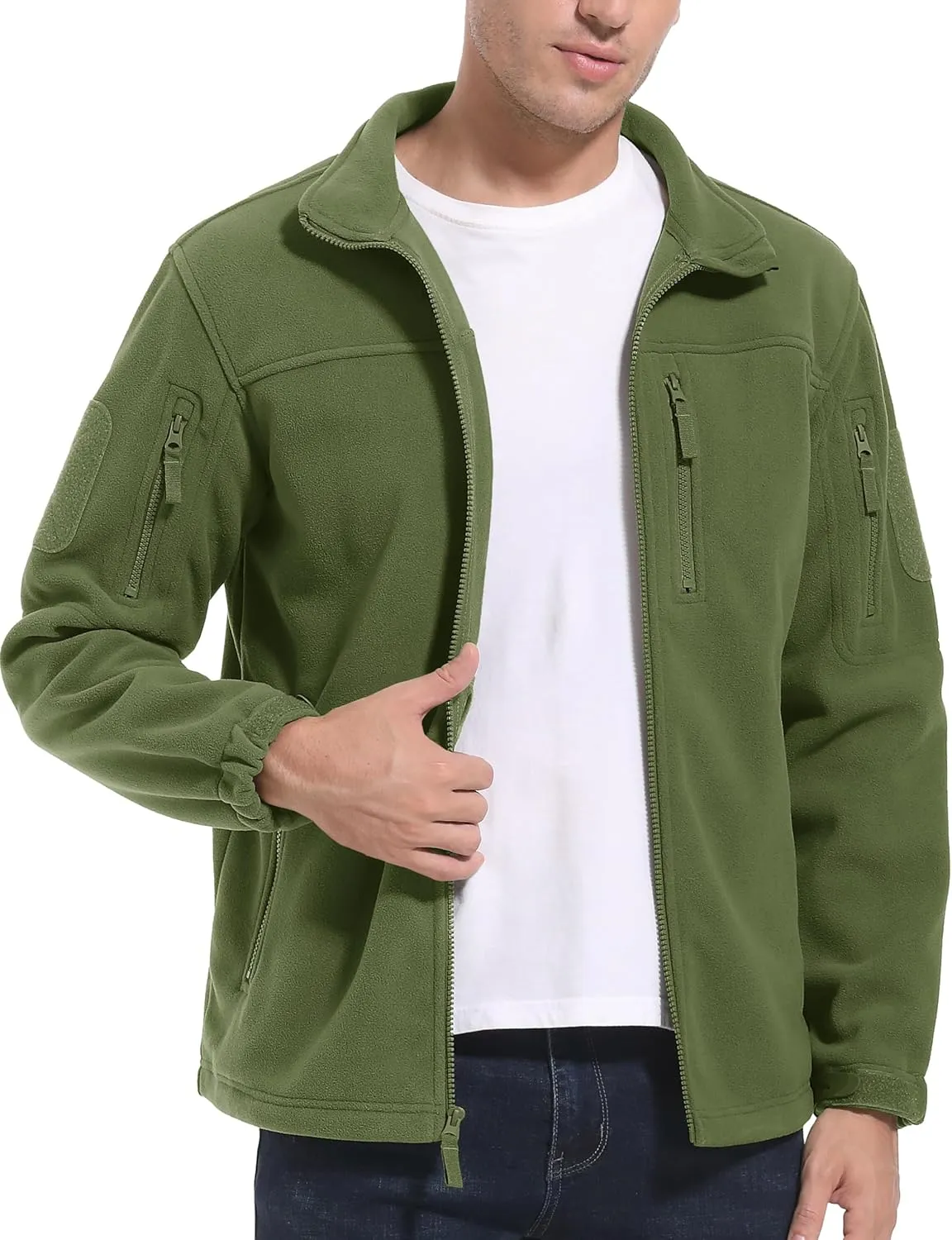 MAGCOMSEN Men's Full-Zip Fleece Jacket Casual Stand Collar Outwear Winter Tactical Jackets Warm Coats