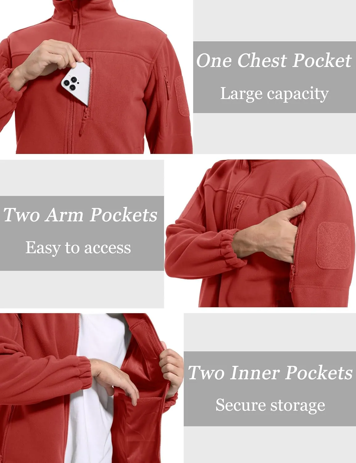 MAGCOMSEN Men's Full-Zip Fleece Jacket Casual Stand Collar Outwear Winter Tactical Jackets Warm Coats