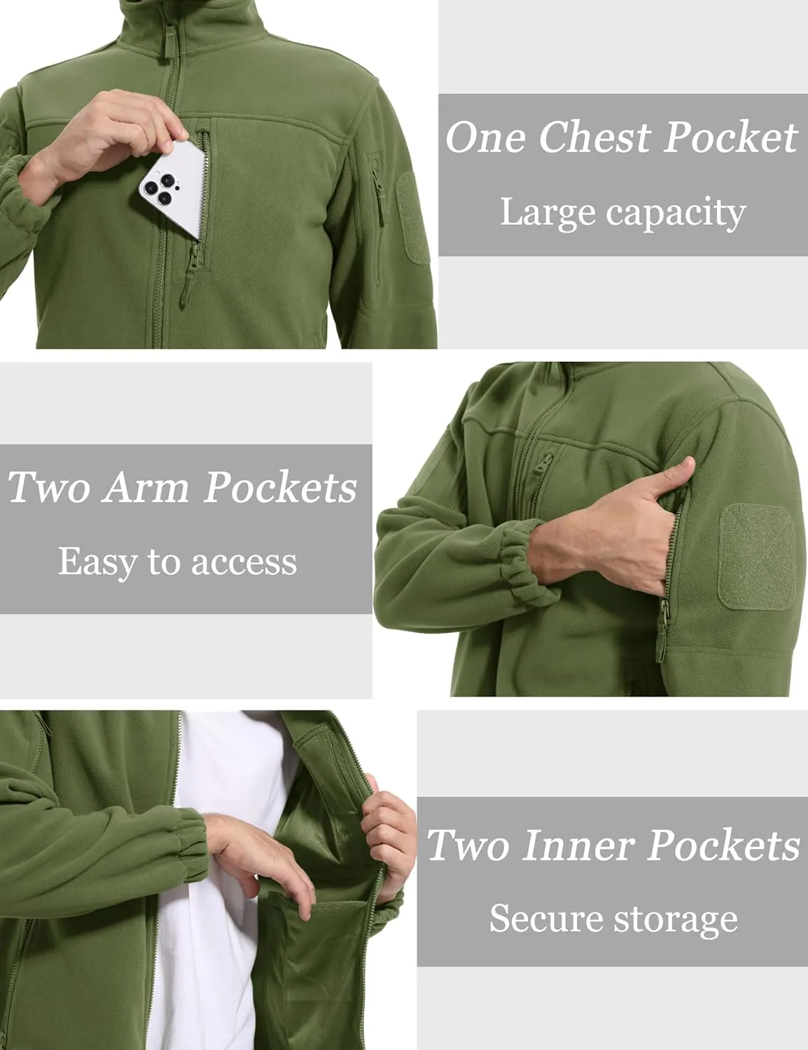 MAGCOMSEN Men's Full-Zip Fleece Jacket Casual Stand Collar Outwear Winter Tactical Jackets Warm Coats