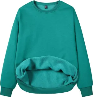 MAGCOMSEN Women's Fleece Lined Sweatshirt Crewneck Cotton Pullover Fall Casual Long Sleeve Warm Tops