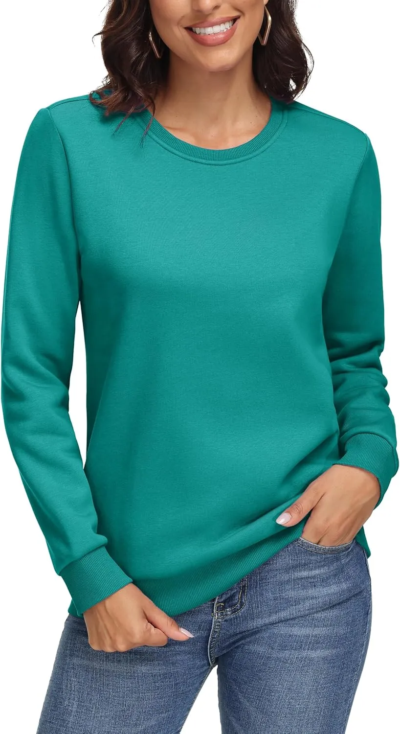 MAGCOMSEN Women's Fleece Lined Sweatshirt Crewneck Cotton Pullover Fall Casual Long Sleeve Warm Tops