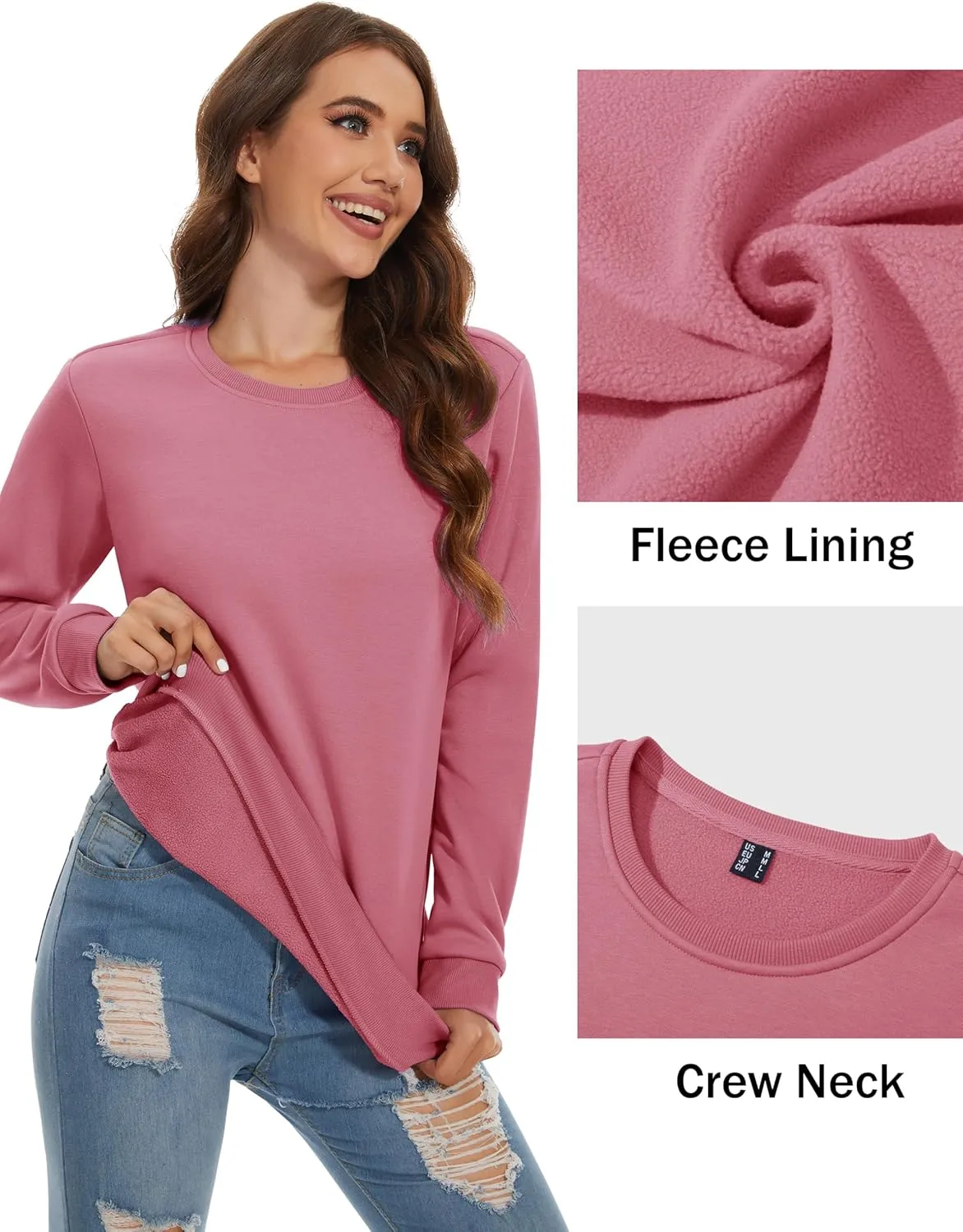 MAGCOMSEN Women's Fleece Lined Sweatshirt Crewneck Cotton Pullover Fall Casual Long Sleeve Warm Tops