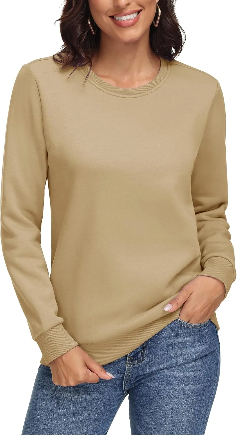 MAGCOMSEN Women's Fleece Lined Sweatshirt Crewneck Cotton Pullover Fall Casual Long Sleeve Warm Tops