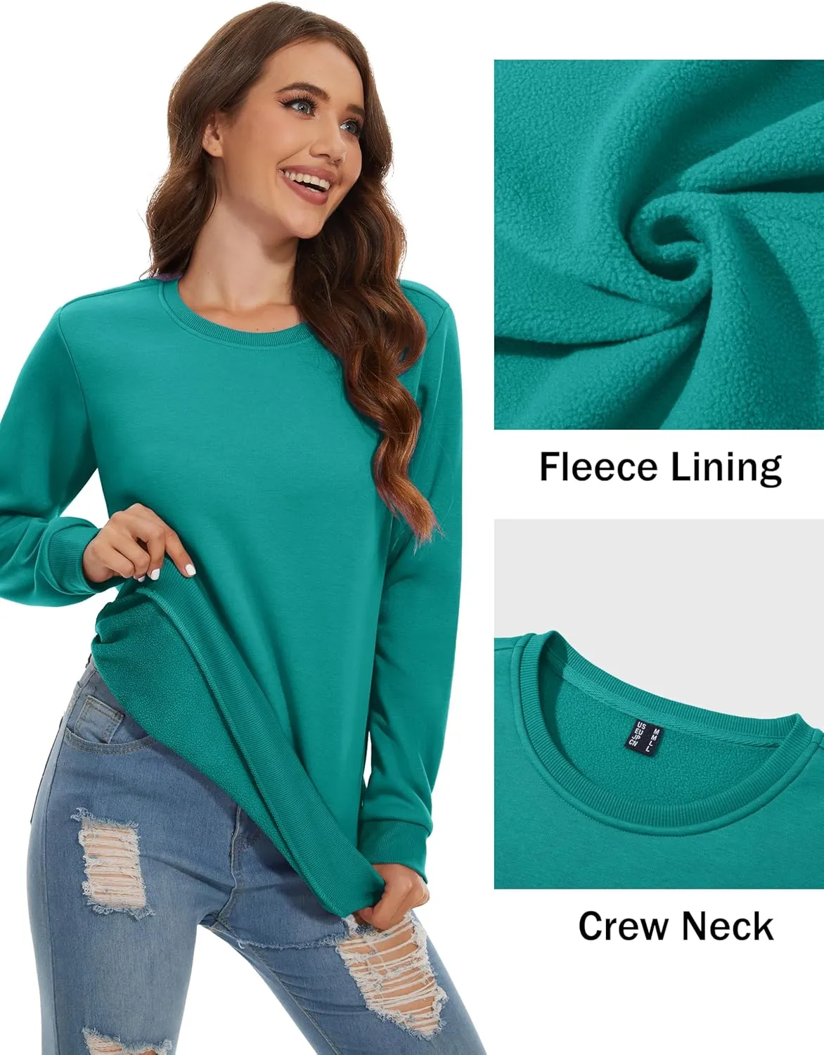 MAGCOMSEN Women's Fleece Lined Sweatshirt Crewneck Cotton Pullover Fall Casual Long Sleeve Warm Tops