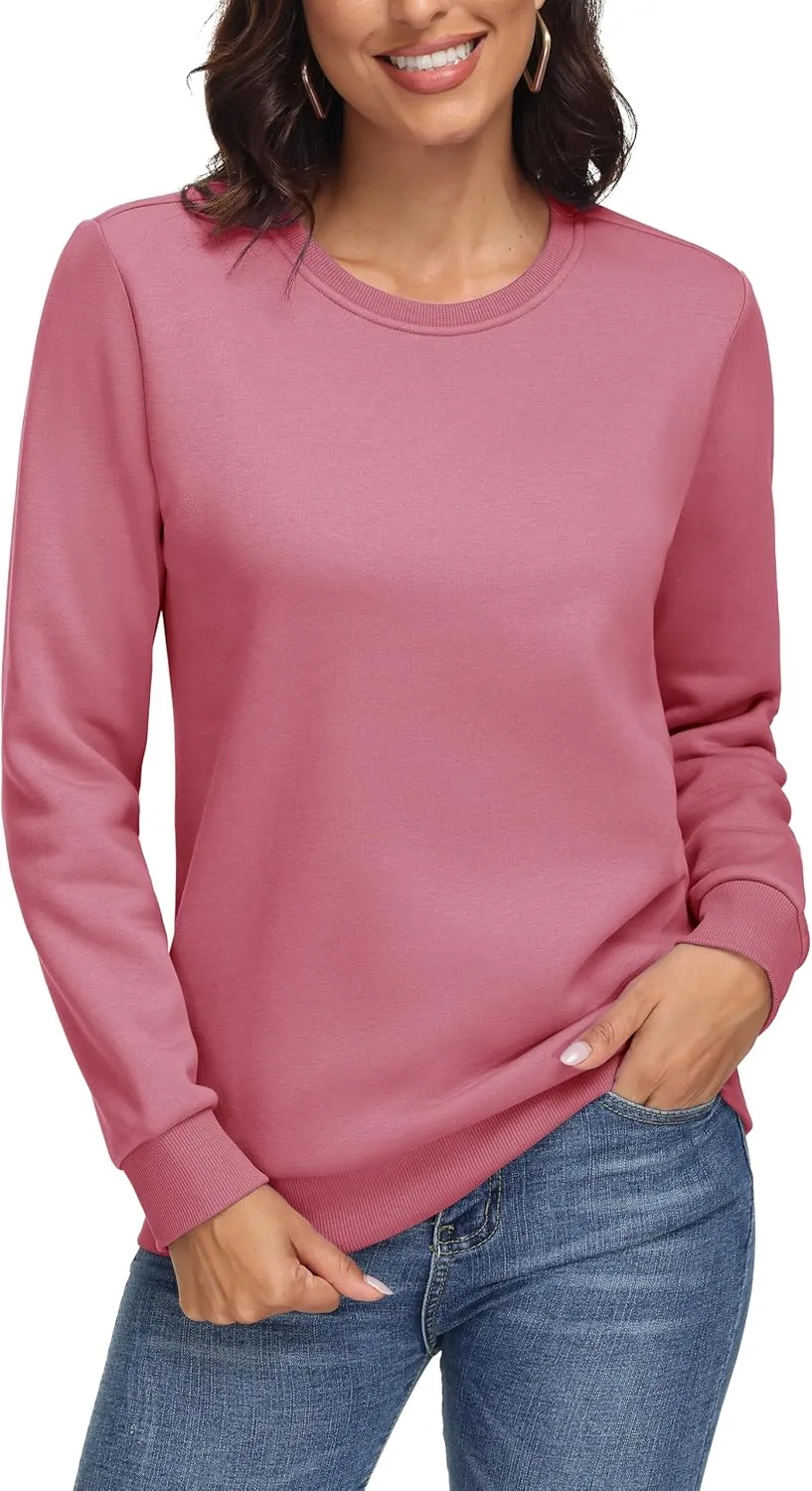 MAGCOMSEN Women's Fleece Lined Sweatshirt Crewneck Cotton Pullover Fall Casual Long Sleeve Warm Tops