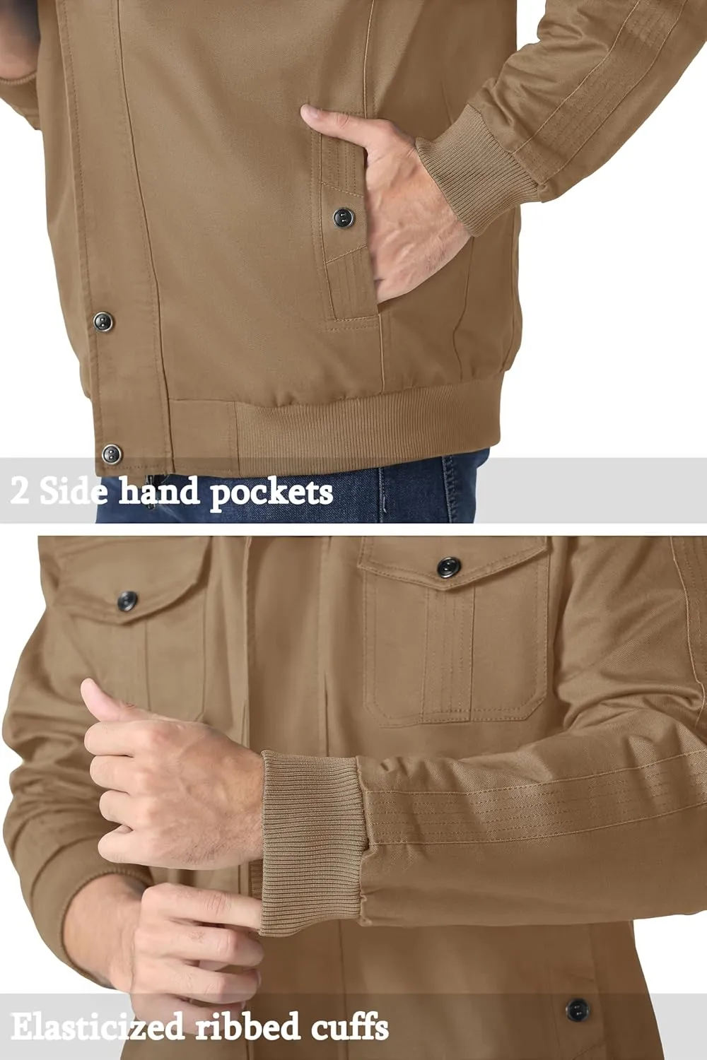 MAGNIVIT Men's Military Lightweight Army Windbreaker Cargo Jacket With Stand Collar, Zip Front, 7 Pockets - Cotton