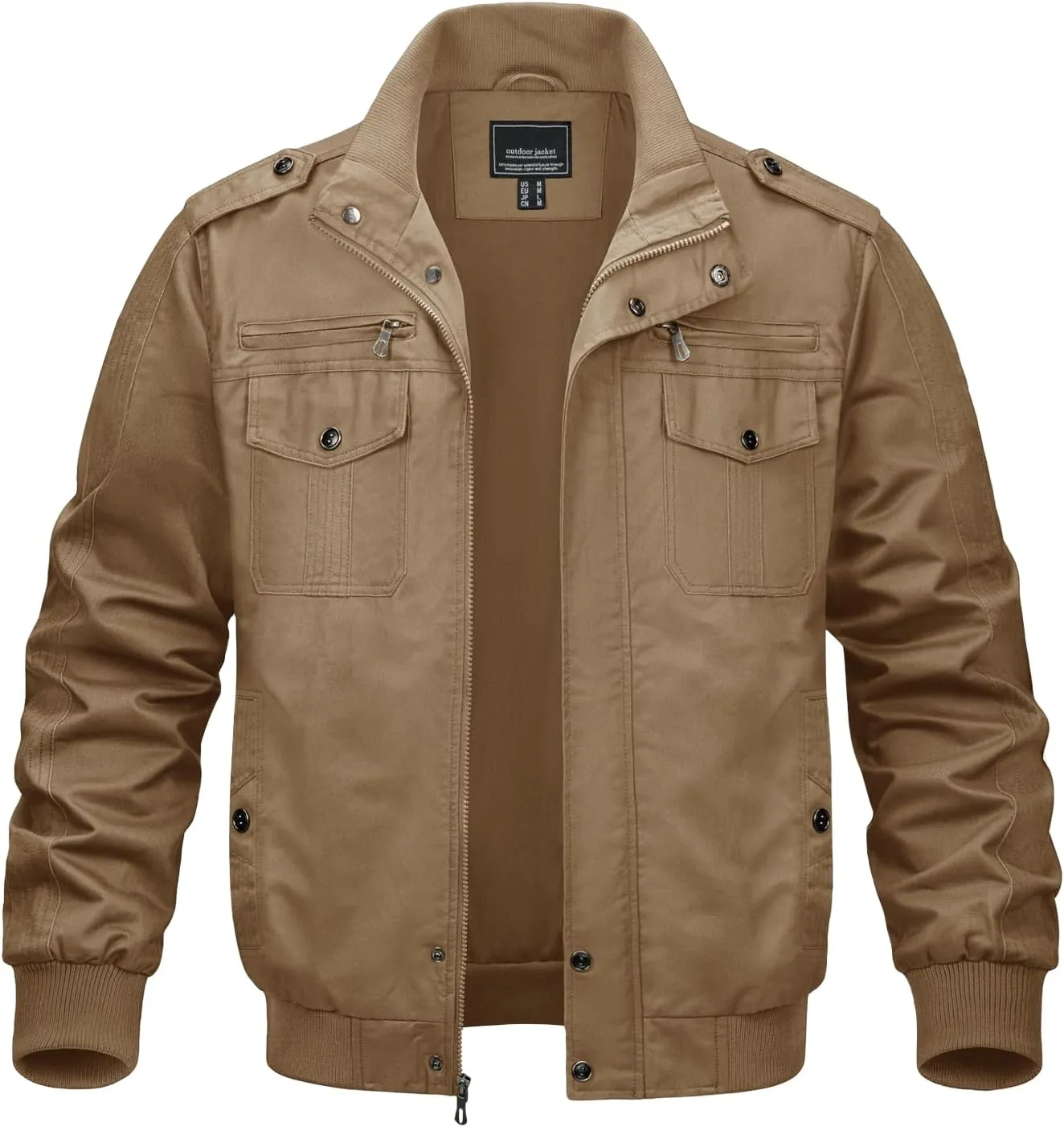 MAGNIVIT Men's Military Lightweight Army Windbreaker Cargo Jacket With Stand Collar, Zip Front, 7 Pockets - Cotton