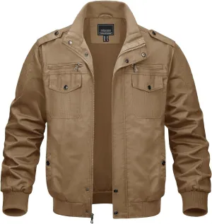 MAGNIVIT Men's Military Lightweight Army Windbreaker Cargo Jacket With Stand Collar, Zip Front, 7 Pockets - Cotton