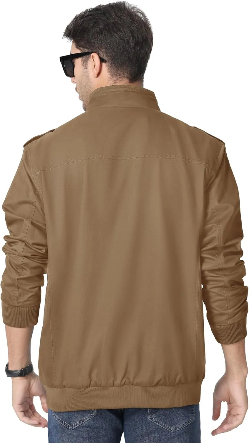 MAGNIVIT Men's Military Lightweight Army Windbreaker Cargo Jacket With Stand Collar, Zip Front, 7 Pockets - Cotton