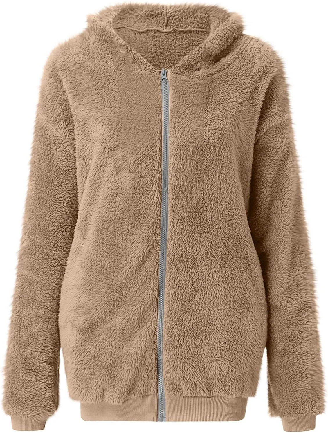 maisdgop Winter Coats for Women Zipper Faux Fur Coat Long Sleeve Hooded Warm Outerwear 2024 Fashion Jackets with Pockets