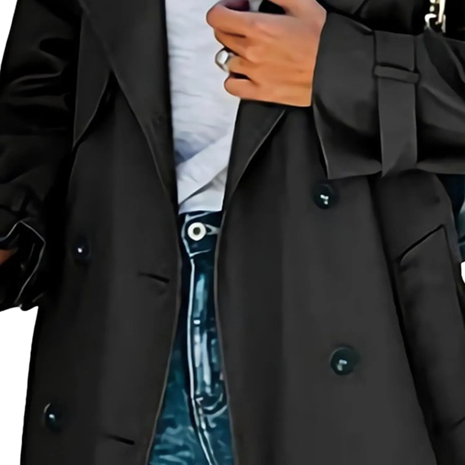 Maiyifu-GJ Trench Coat for Women Double Breasted Long Elegant Windproof Lapel Belted Overcoat Casual Windbreaker Jacket