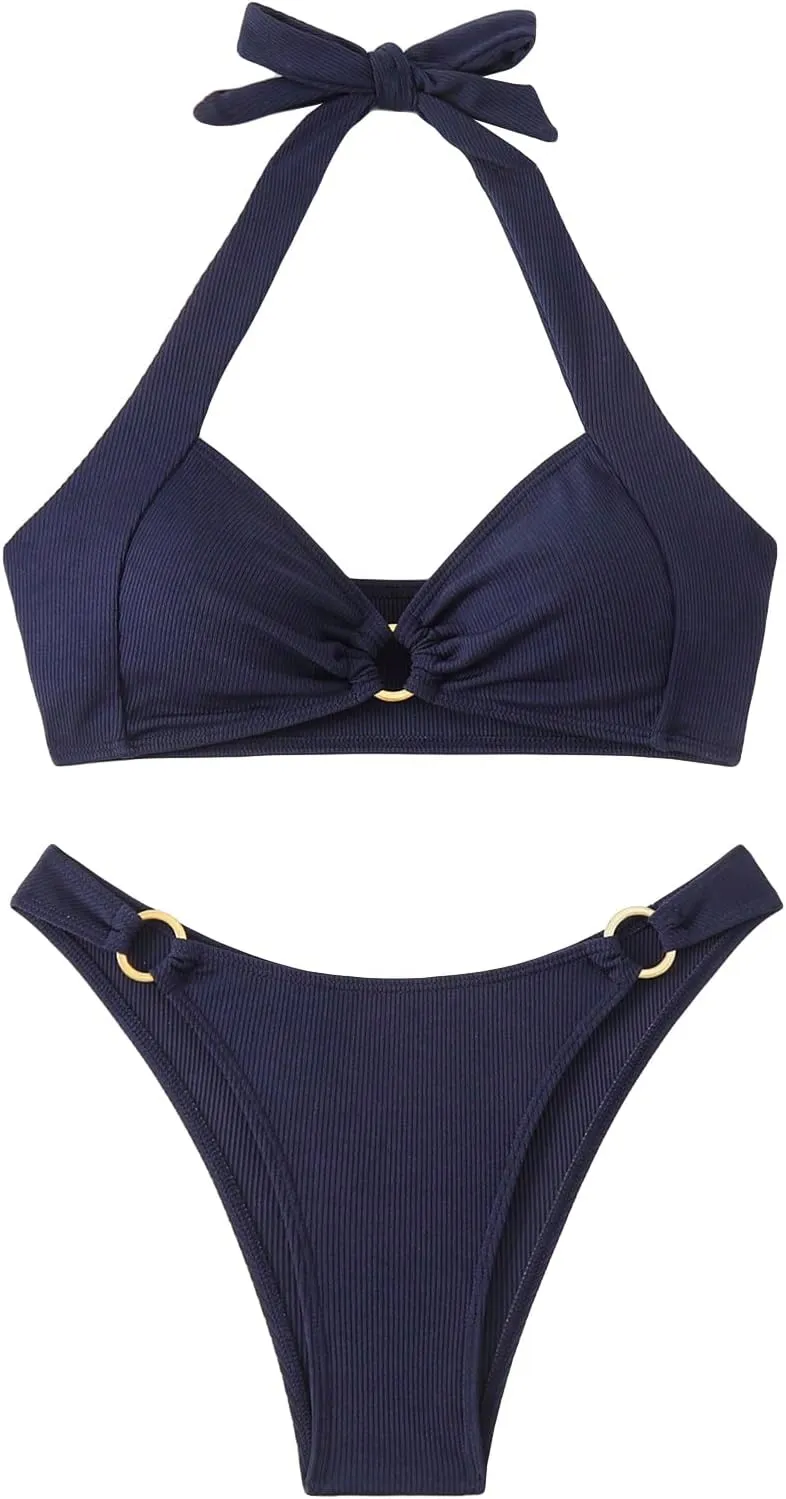 MakeMeChic Halter Bikini Sets for Women Sexy Micro Bikini Bathing Suit Two Piece Swimsuits 2025