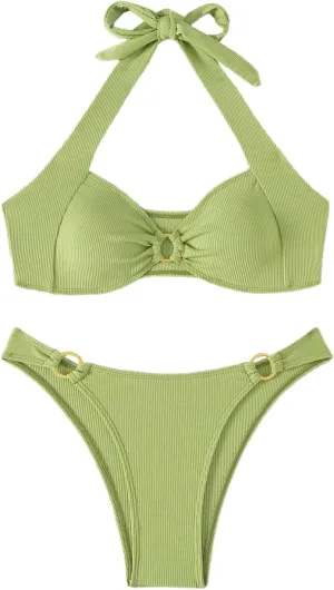 MakeMeChic Halter Bikini Sets for Women Sexy Micro Bikini Bathing Suit Two Piece Swimsuits 2025