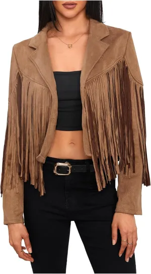 MakeMeChic Women's Faux Suede Tassel Cowgirl Coats Western Fringe Jackets 70s Hippie Costume