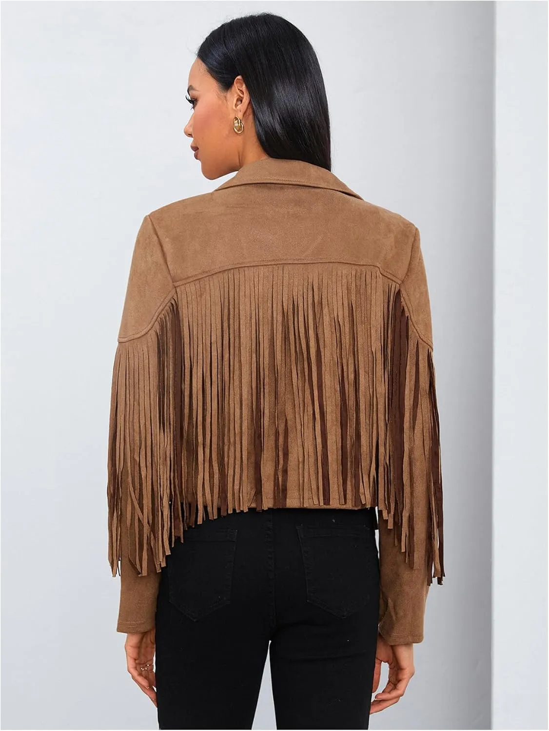 MakeMeChic Women's Faux Suede Tassel Cowgirl Coats Western Fringe Jackets 70s Hippie Costume