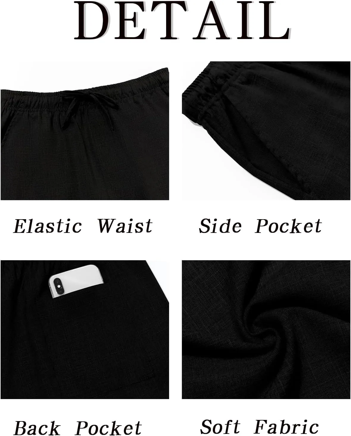 Makkrom Mens Casual Pants Drawstring Elastic Waist Lightweight Linen Pants Loose Fit Summer Beach Yoga Trousers