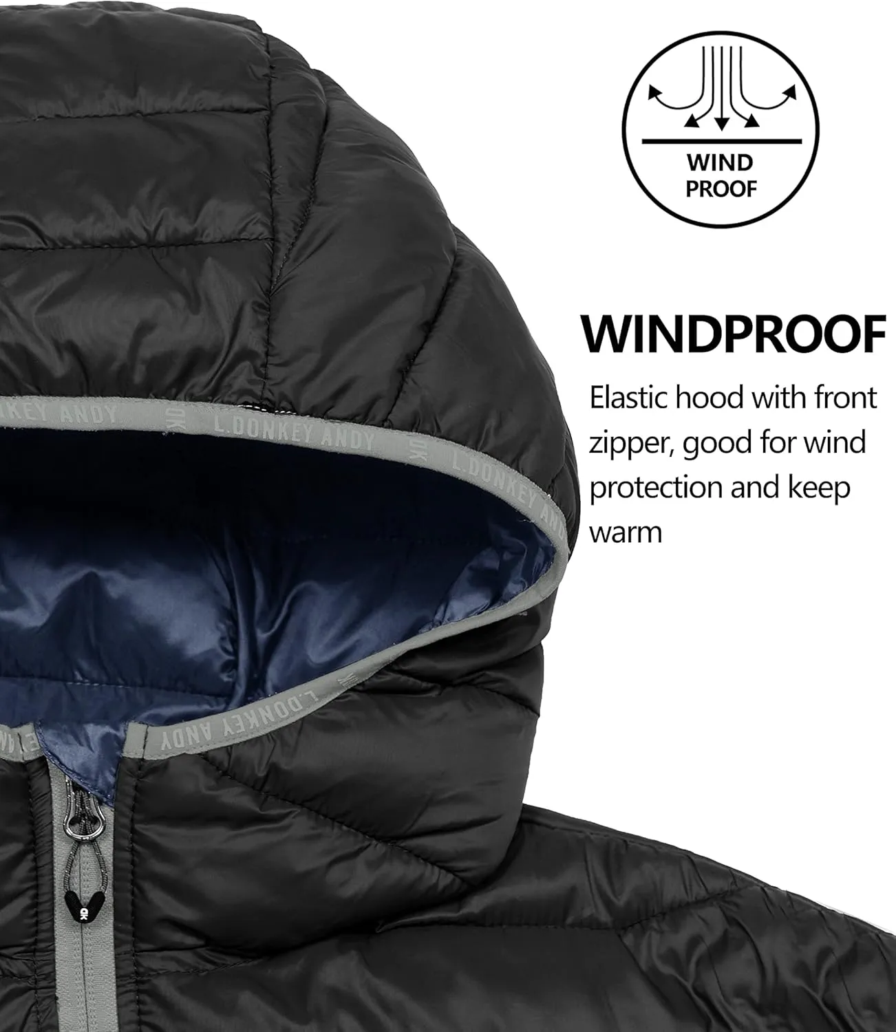 Mapamyumco Men's Packable Lightweight Puffer Jacket Hooded Windproof Winter Coat with Recycled Insulation