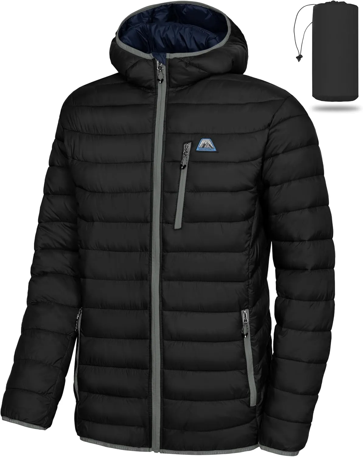 Mapamyumco Men's Packable Lightweight Puffer Jacket Hooded Windproof Winter Coat with Recycled Insulation