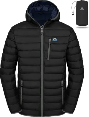 Mapamyumco Men's Packable Lightweight Puffer Jacket Hooded Windproof Winter Coat with Recycled Insulation
