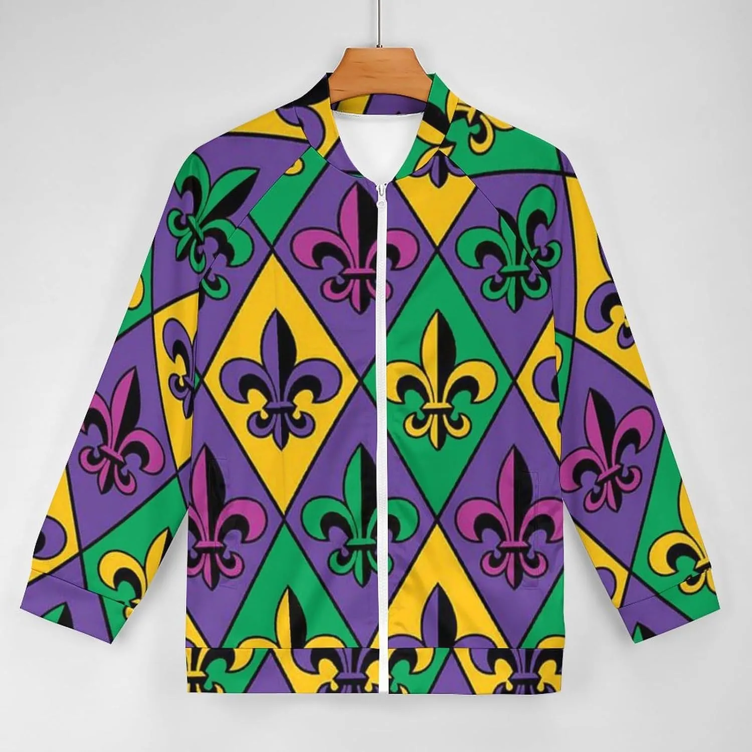 Mardi Gras Fleur De Lis Bomber Jacket Men Lightweight Causal Flight Windbreaker Track Jacket Shirt