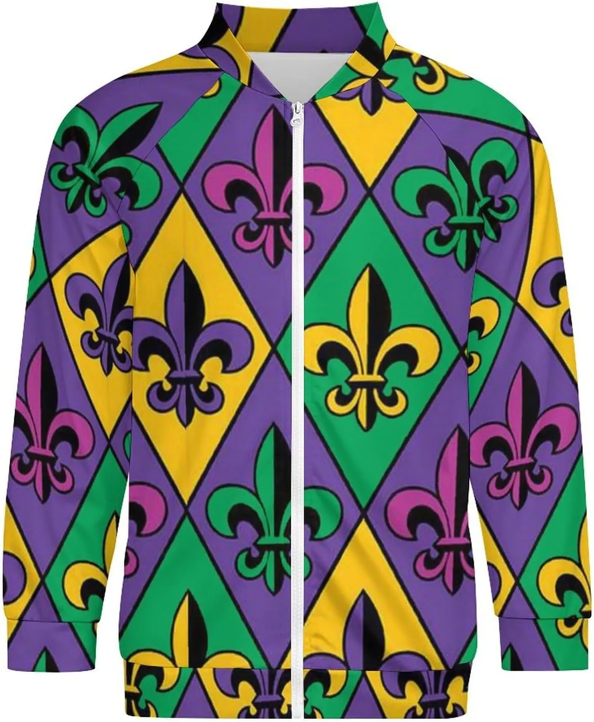 Mardi Gras Fleur De Lis Bomber Jacket Men Lightweight Causal Flight Windbreaker Track Jacket Shirt