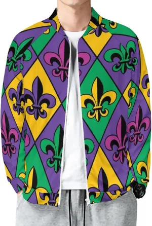 Mardi Gras Fleur De Lis Bomber Jacket Men Lightweight Causal Flight Windbreaker Track Jacket Shirt