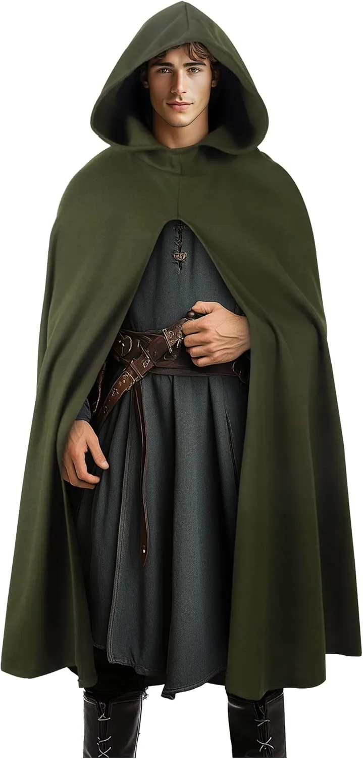 MCJC Medieval Hooded Cloak,Renaissance Cape, Adult Halloween Costume with Hood