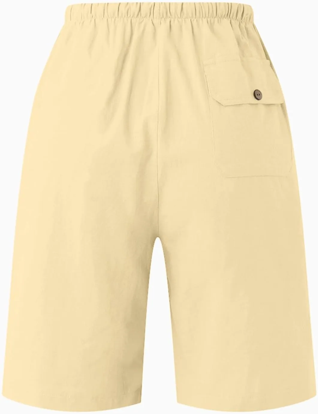 Men Casual Summer Shorts Elastic Waist Drawstring Short Pants Solid Color Straight Beach Pants with Pockets