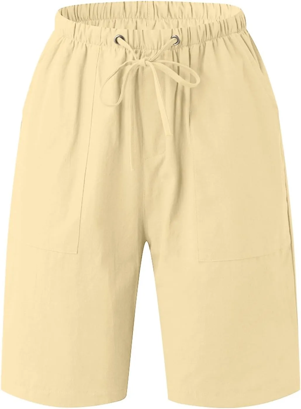 Men Casual Summer Shorts Elastic Waist Drawstring Short Pants Solid Color Straight Beach Pants with Pockets