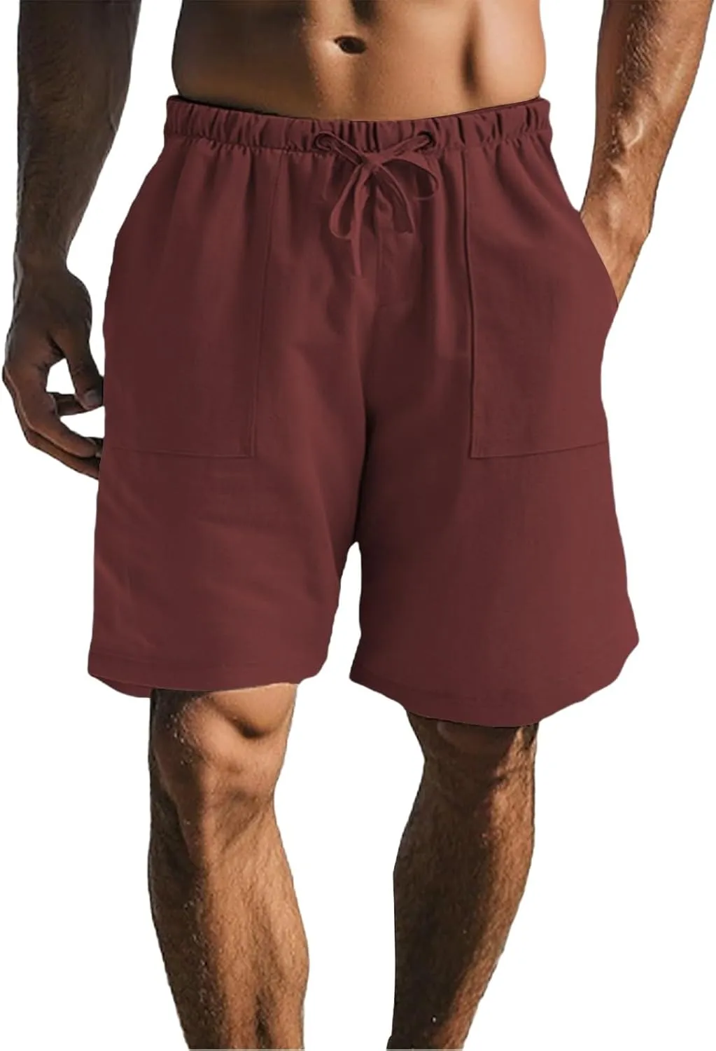 Men Casual Summer Shorts Elastic Waist Drawstring Short Pants Solid Color Straight Beach Pants with Pockets