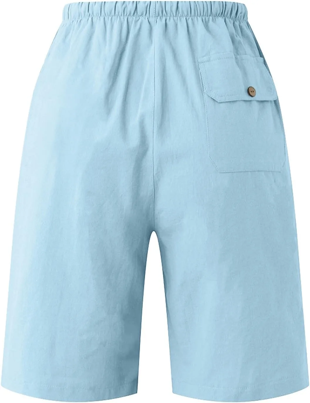 Men Casual Summer Shorts Elastic Waist Drawstring Short Pants Solid Color Straight Beach Pants with Pockets