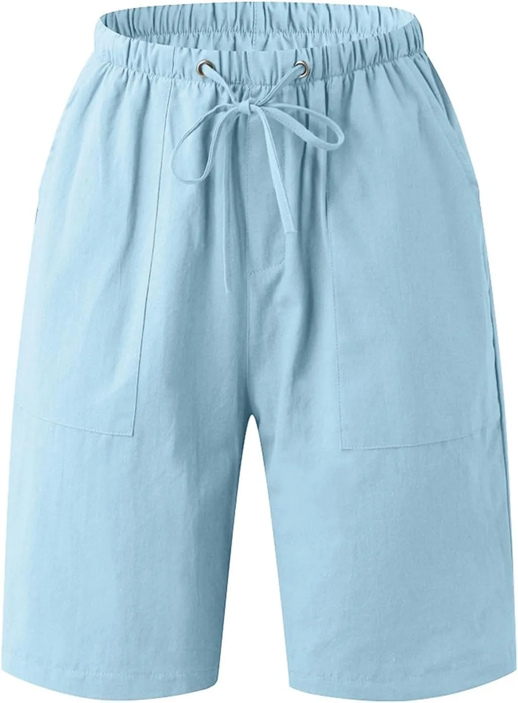 Men Casual Summer Shorts Elastic Waist Drawstring Short Pants Solid Color Straight Beach Pants with Pockets