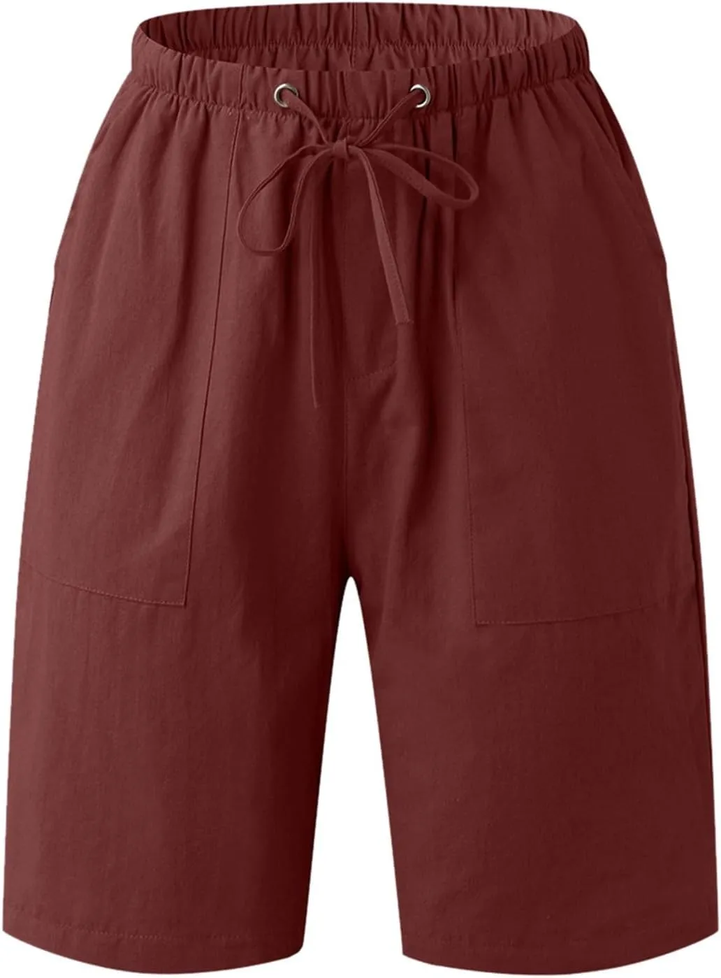 Men Casual Summer Shorts Elastic Waist Drawstring Short Pants Solid Color Straight Beach Pants with Pockets