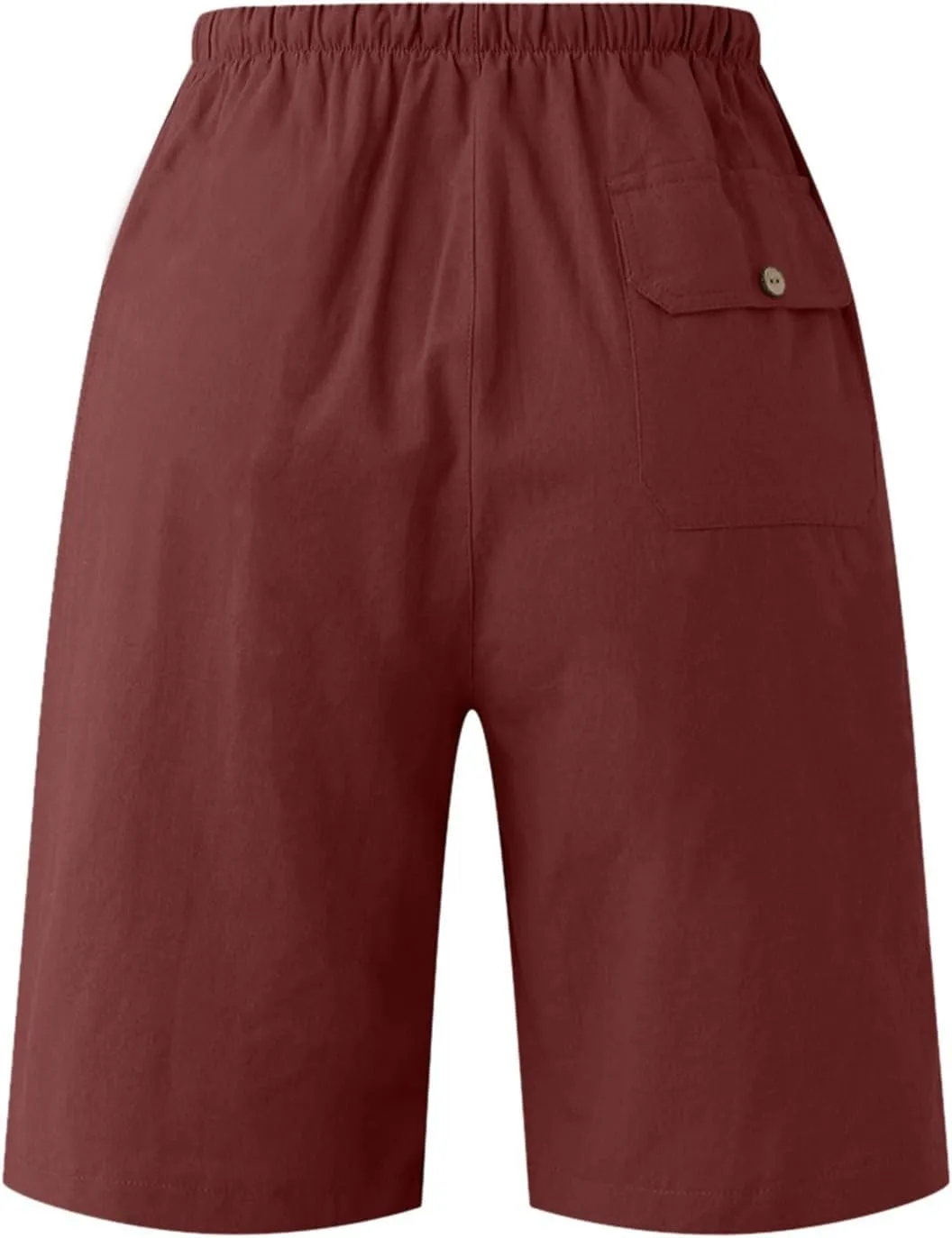 Men Casual Summer Shorts Elastic Waist Drawstring Short Pants Solid Color Straight Beach Pants with Pockets