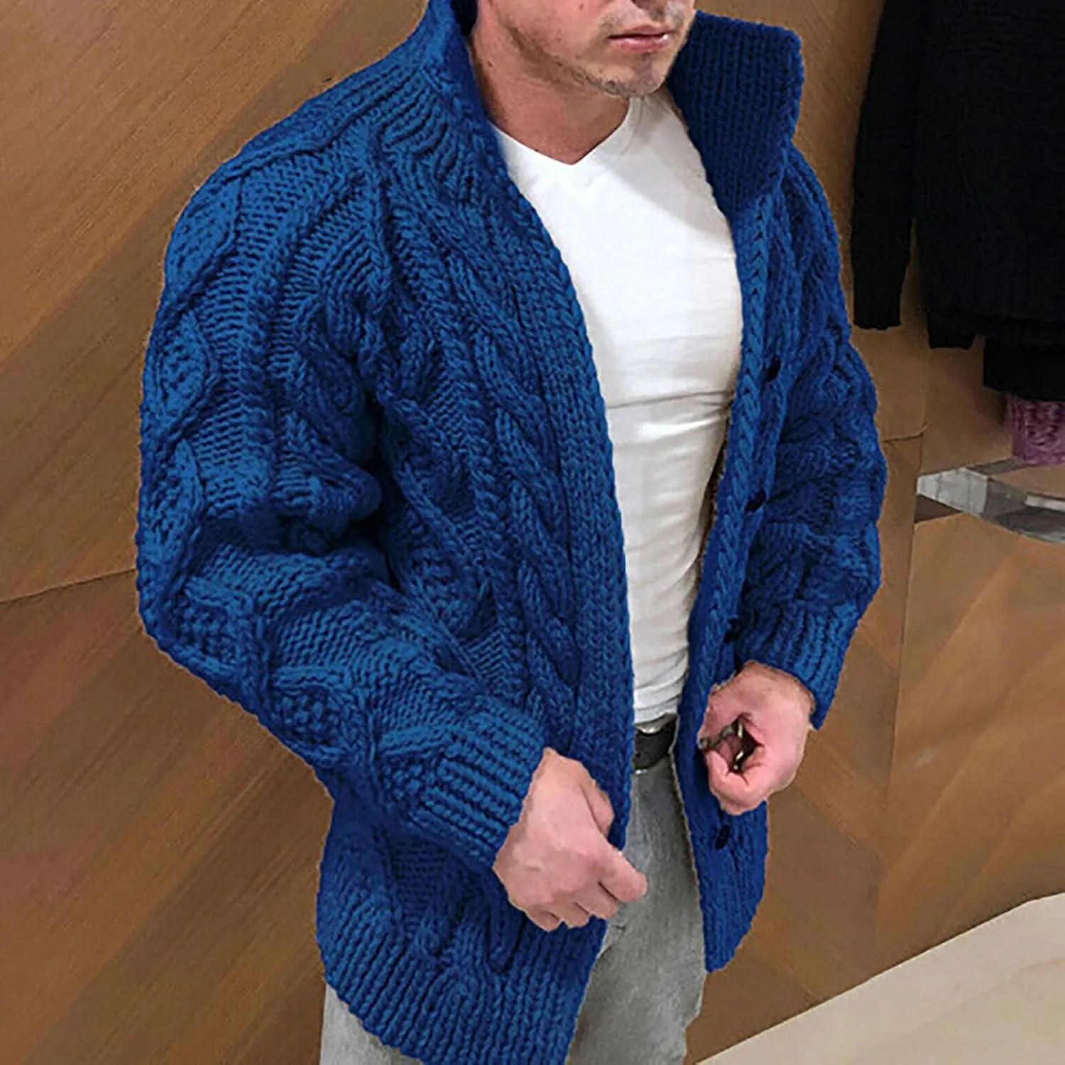 Men Sweaters And Winter Fashion Casual Lapel And Button Knitted Wool Coat Sweater Mens Half Zip quarter zip sweater