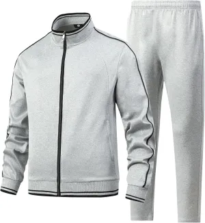Men's 2 Pieces Athletic Tracksuit Full-Zip Workout Sweatsuit with Active Jackets and Pants