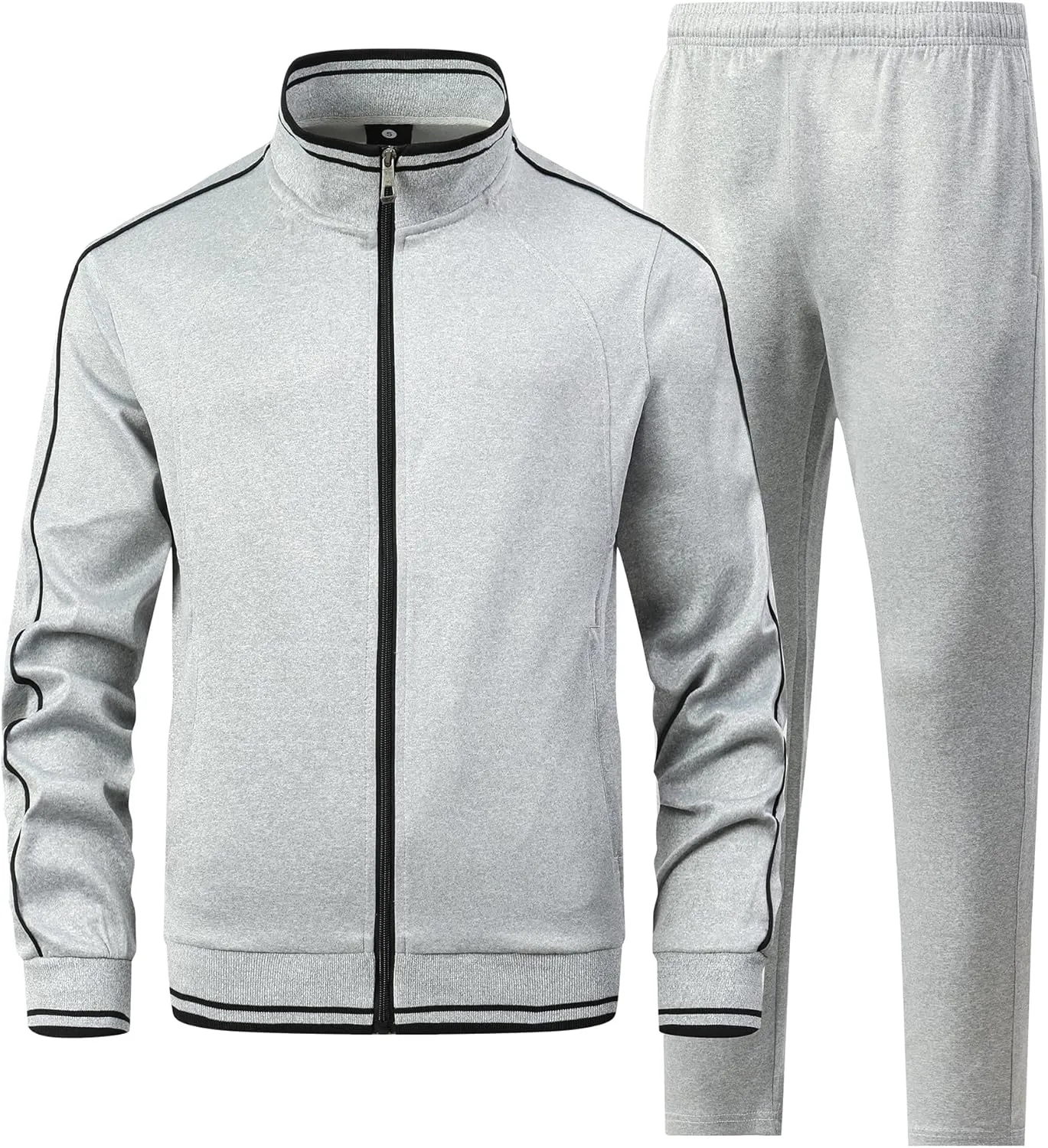 Men's 2 Pieces Athletic Tracksuit Full-Zip Workout Sweatsuit with Active Jackets and Pants