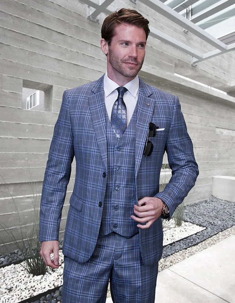 Men’s 3pc Solid Suit Tailored Fit Flat Front Pants Super 150’s Prime Fabric | STZV-301BG-Grey