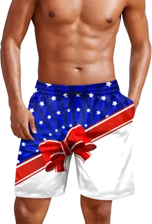 Mens 4th of July Swim Trunks Casual USA Shorts Ripstop Festival Quick Dry Trunks Lightweight Mens Swim Shorts Hiking