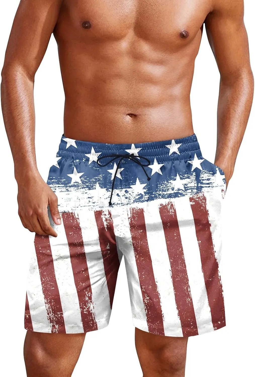 Mens 4th of July Swim Trunks Casual USA Shorts Ripstop Festival Quick Dry Trunks Lightweight Mens Swim Shorts Hiking