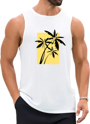 Mens Beach Tank Tops Summer Hawaii Vacation Graphic Muscle Palm Tree Sleeveless Shirts