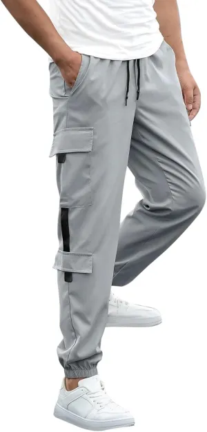 Mens Cargo Sweatpants with Pockets Elastic Waisted Lightweight Joggers Casual Relaxed Fit Drawstring Stretch Jogging Trousers