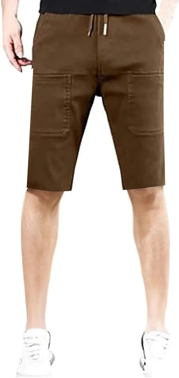 Mens Casual Fashion Capri Pants Summer Hip-Hop Solid Color Drawstring Waisted Running Sport Sweatpants with Pockets