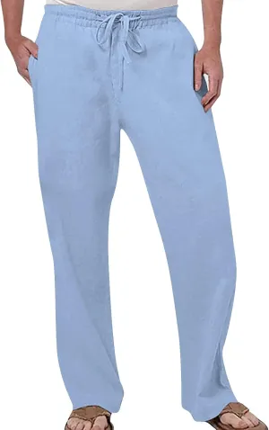Men's Casual Linen Pants Drawstring Elastic Waist Summer Yoga Beach Pants Lightweight Loose Trousers