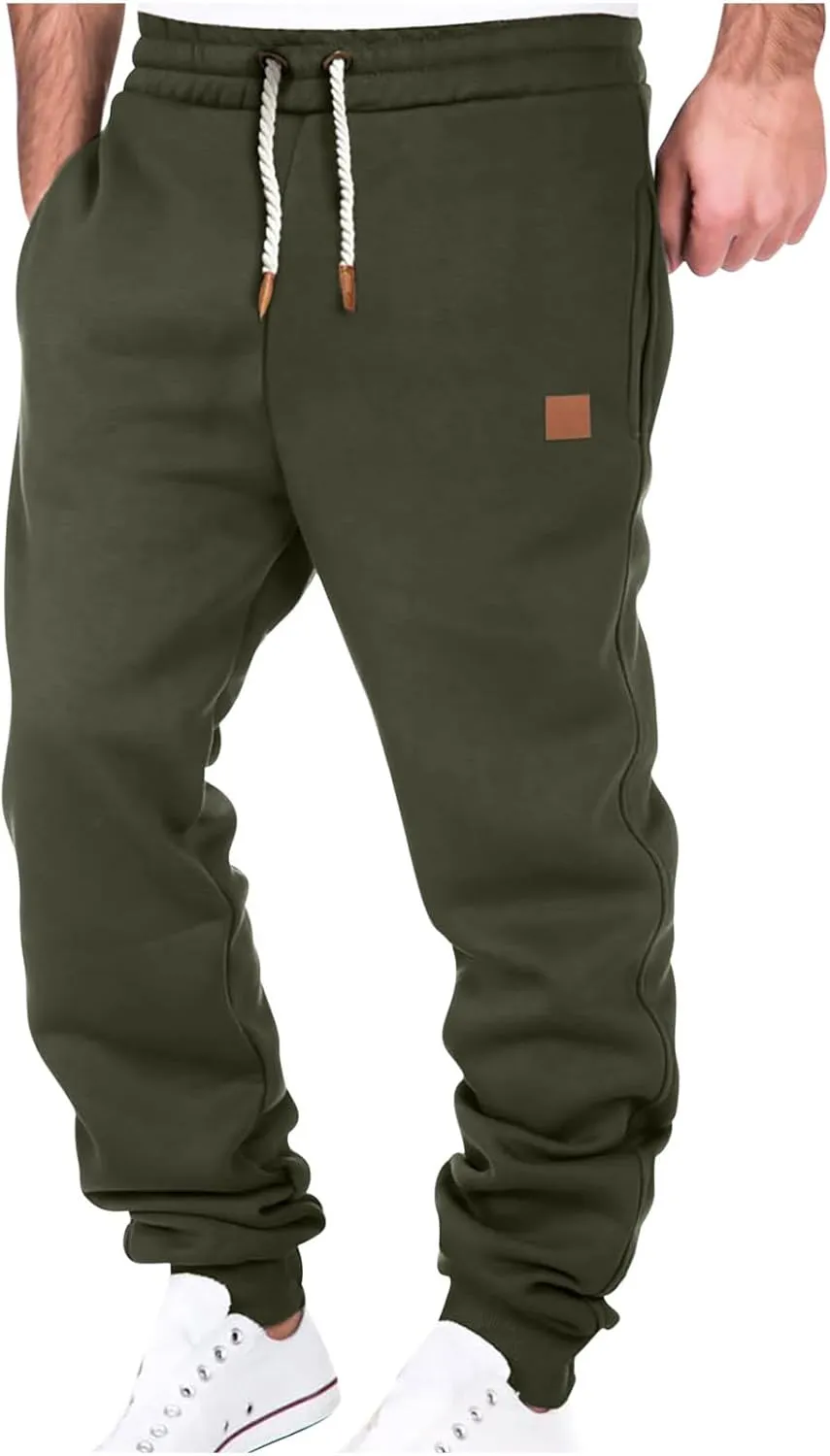 Mens Casual Pants Drawstring Elastic Waist Sports Sweatpants Cotton Solid Loose Trousers Classic-Fit Long Pant