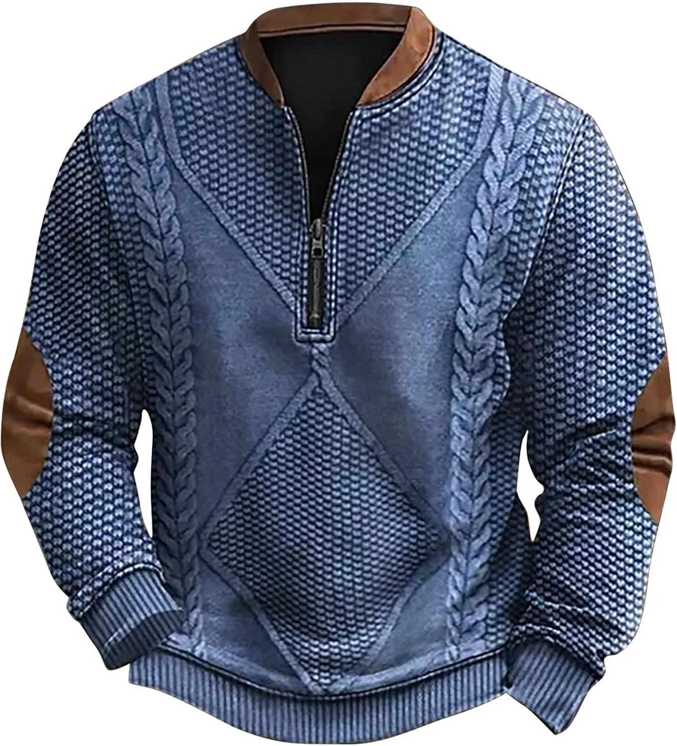 Mens Casual Sweater Like Sweatshirt Zipper Long Sleeved Hoodie Stand Collar Zip Knitted Sweaters Sweatshirts For Men